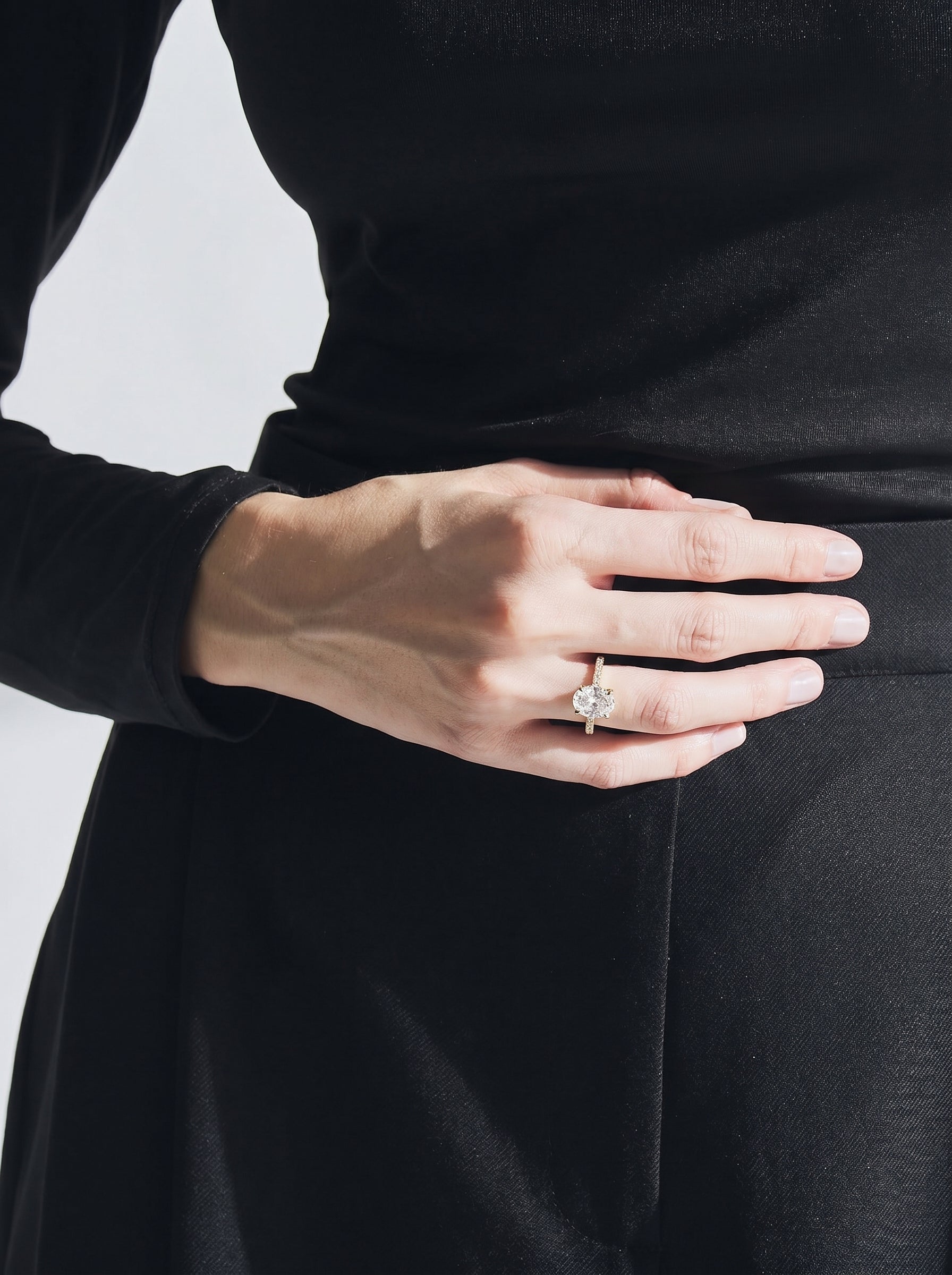 Oval Solitaire Pavé Ring