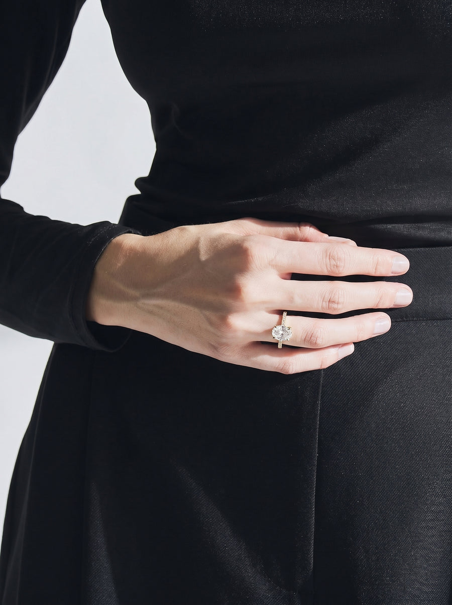 Oval Solitaire Pavé Ring