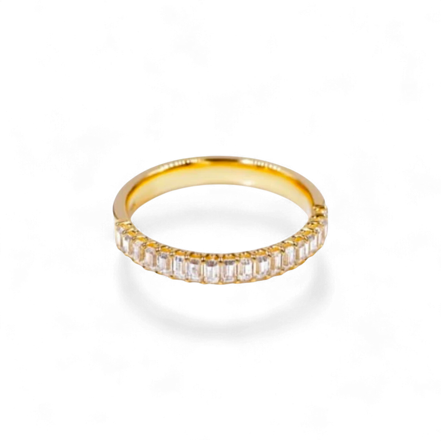 AVA & SSILAQUÉ Anillo de oro amarillo de 14K con diamantes baguette, talla 6