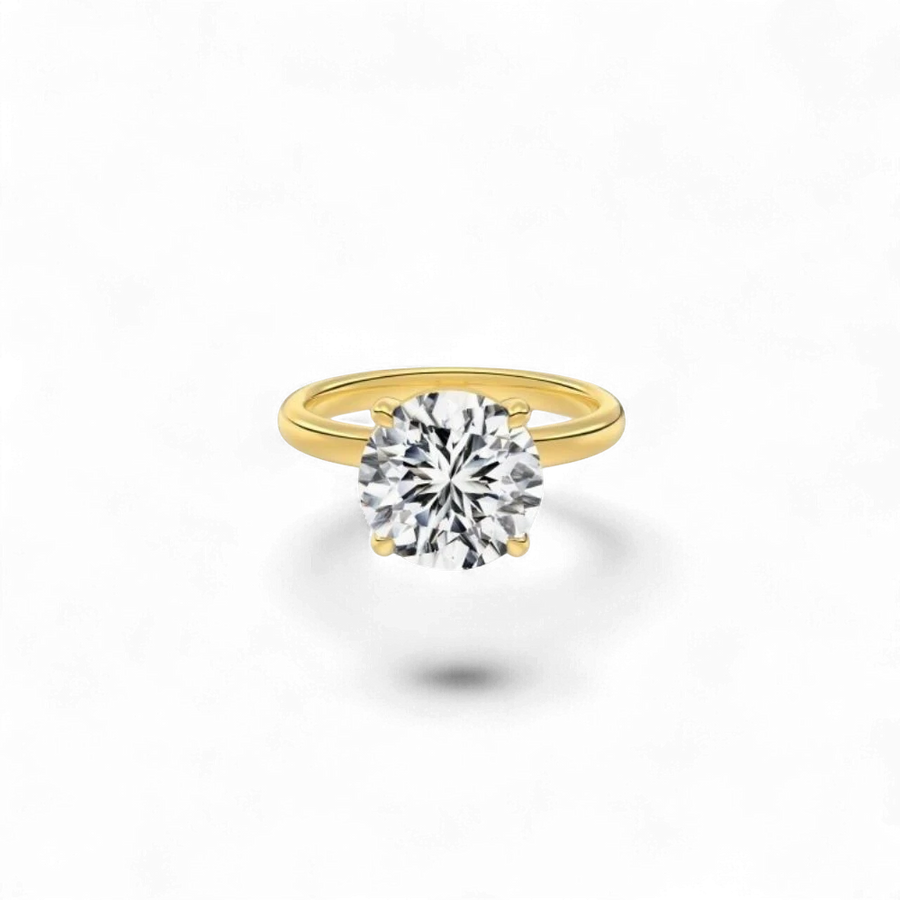 Anillo de compromiso AVA & SSILAQUÉ de oro amarillo de 14 quilates con diamante redondo de 4,0 quilates.