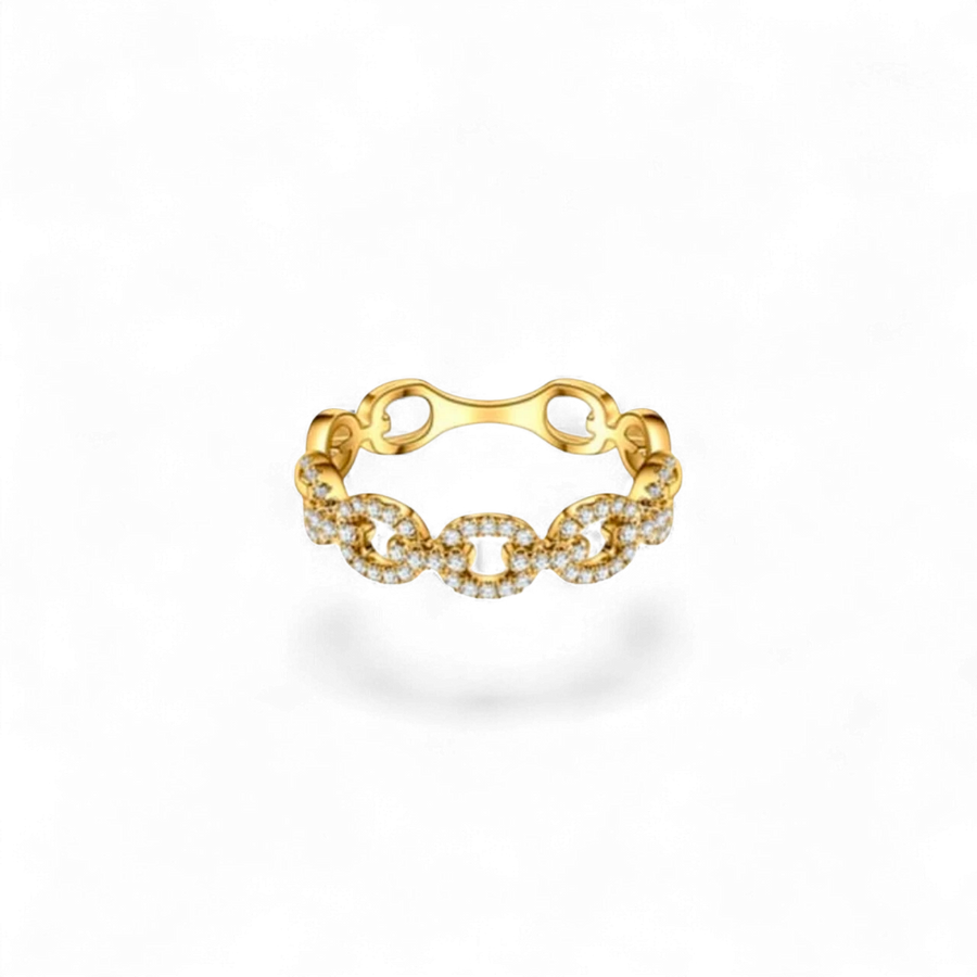 AVA & SSILAQUÉ Aurelia Link Band de oro amarillo de 14K con diamantes redondos de laboratorio.