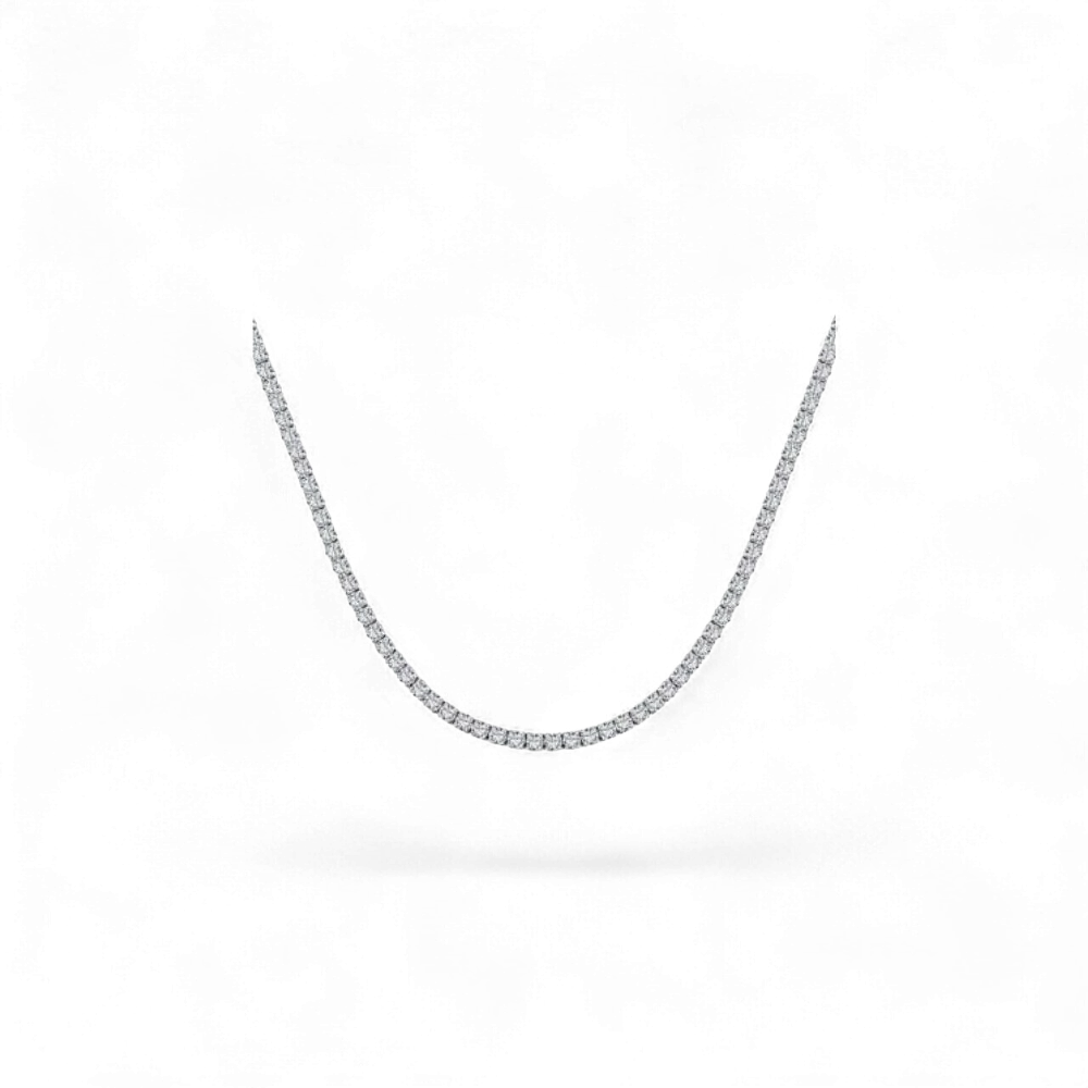 AVA & SSILAQUÉ collar de plata 925 con baño de rodio y circonitas, 31+7cm de largo, 3mm de ancho de piedra, 10.92g de peso.