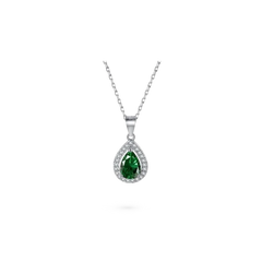 AVA & SSILAQUÉ collar de plata de ley 925 con baño de rodio y colgante de lágrima con circonita verde y circonitas blancas engastadas