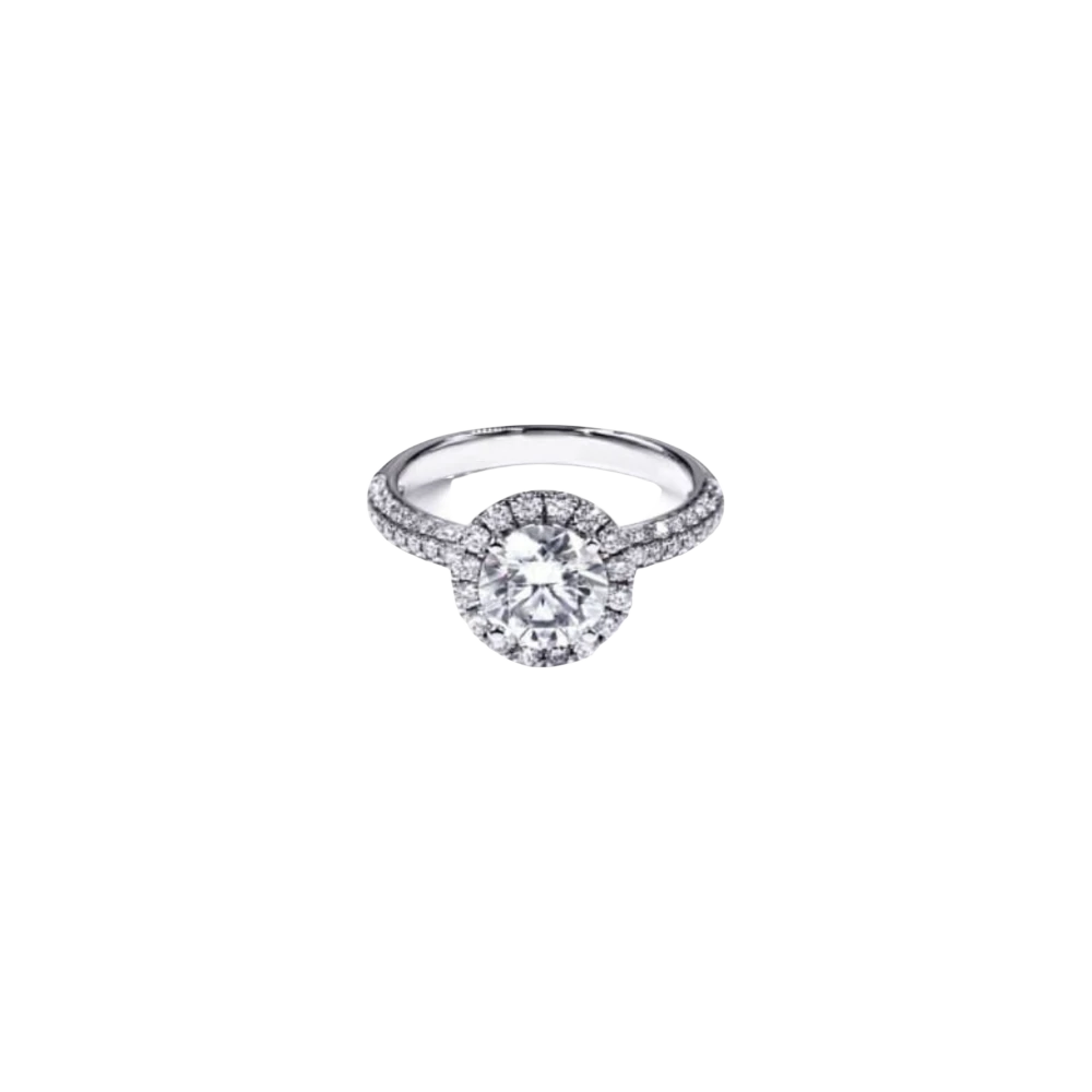 AVA & SSILAQUÉ Halo Classic anillo de oro blanco de 14K con diamante redondo de laboratorio de 1.7 quilates y detalles de diamantes redondos.