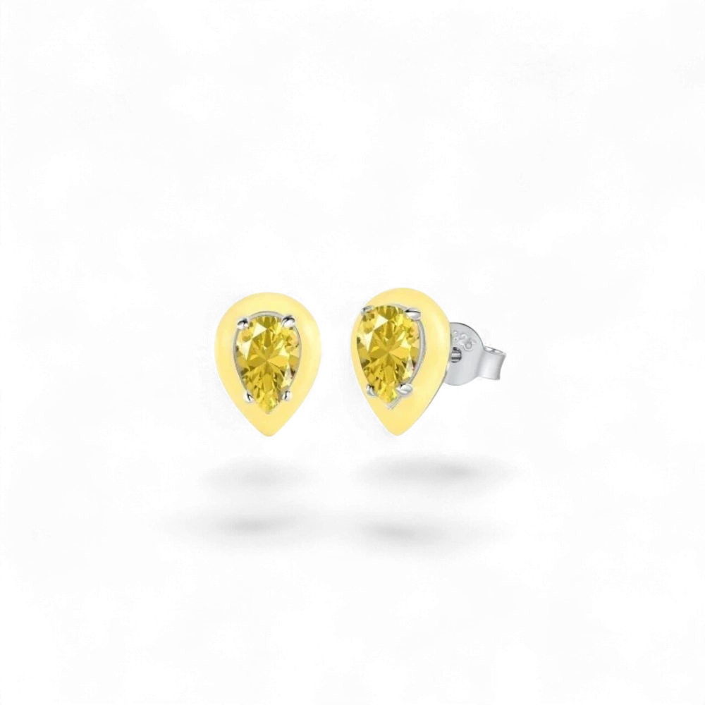 AVA & SSILAQUÉ pendientes de plata de ley 925 con baño de rodio y circonita amarilla en forma de pera.